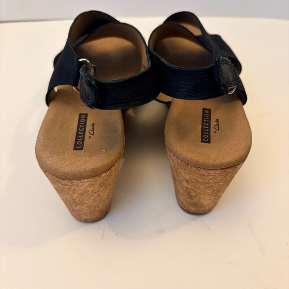 Clark's Women's Black Platform Wedge Sandal Size 7.5M - Picture 8 of 9